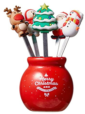 Forchette da frutta in acciaio inossidabile Forchette da dessert di Natale Forchette da dessert Food Pick Stoviglie Decorazione per feste Utensili da cucina Stuzzicadenti per ragazzi Carino Cibo Picks