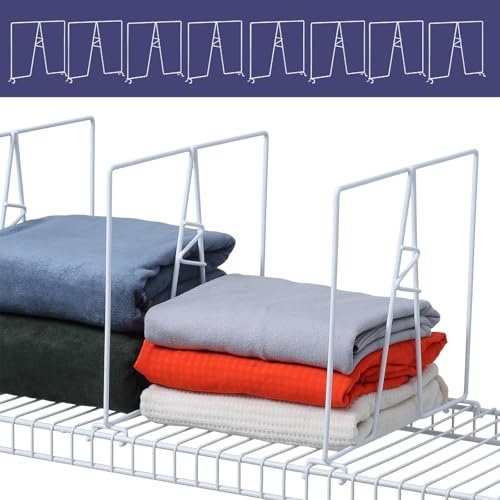 ziroland 8-pack hyllavdelare med vit tråd – garderobshylla organisatör – lätt att installera hyllavdelare för skafferi/garage och mer – inget verktyg – PE-beläggning stål