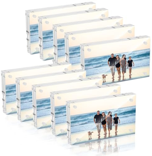 Adboros 5x7 Acrylic Picture Frame 10 Pack, Clear Picture Frames Double Sided Magnetic Acrylic Frames Freestanding Photo Block Frame Desktop Display Floating Frameless Frame Stand