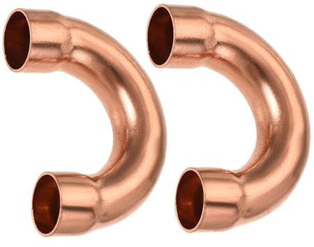 YOKIVE 2 Pcs U Shape Copper Fitting, Plumbing 180 Degree Elbow Copper Tube Pipe Fitting Welding Joint Connector, Great for HVAC, Air Conditioner (1/2 ID)