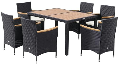 Outsunny Set Tavolo e Sedie da Giardino 7 Pezzi con Cuscini Morbidi Nero