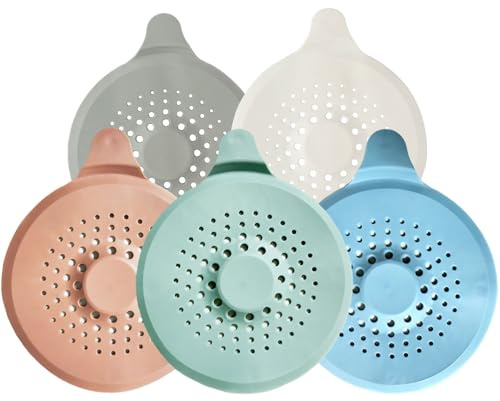 5 Pack Hair Catcher for Shower Drain with Strong Suction Cup, Silicone Sink Strainer Protector Shower Drain Cover Hair Stopper Trap Sink Filter for Bathroom Bathtub Kitchen Sink