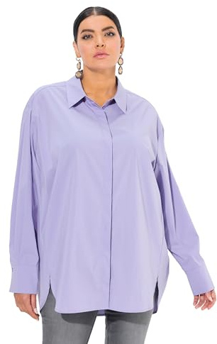 Ulla popken dam stora storlekar överdimensionerade skjortblus, pärlemorknappar, oversized, skjortkrage, långärmad, Lavendel, 46-48