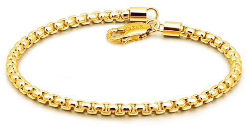 Dankadi Braccialetto Maglia Veneziana Sottile 3MM 5MM in Argento 925, da 12,7cm a 22,9cm Catena a Forma di Scatola Quadrata Rotonda Bracciale Rigido Morbido Rolo Sottile Dorato Design Italiano Regalo