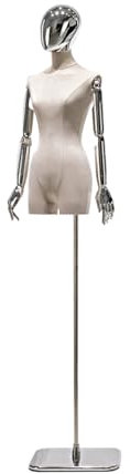 ZBJDX Torso Einer Weiblichen Schaufensterpuppe, Körper Einer Schneiderpuppe Aus Hochwertigem Wildleder Mit Galvanisierten Händen Und Verspiegelter Quadratischer Metallbasis,Weiß,Style B