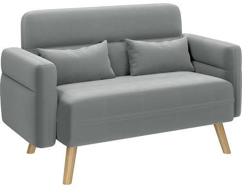 Yaheetech Kleines Sofa Mini Gepolsterte Couch mit 2 Lendenkissen Loveseat Sitzfläche 96 × 51 cm für Loft/Apartment/Spielzimmer Hellgrau