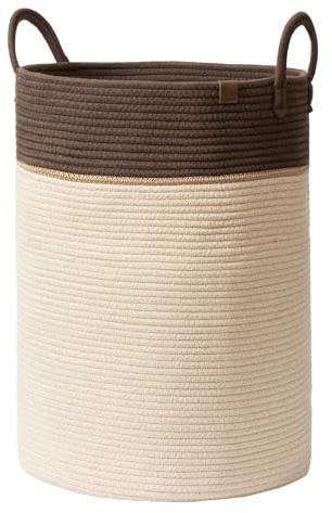 LA JOLIE MUSE - Canasta tejida de cuerda de almacenamiento, cesta alta de algodón, cesta de lavandería para manta, juguetes para niños, cesta de ropa de guardería, avena, 72 litros-XL