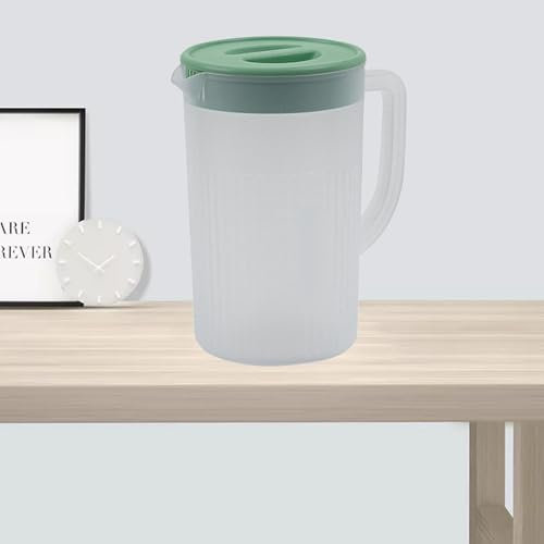 Jarra de plástico, jarra de agua de gran capacidad de 2,7 L con agujero de filtro y ranura para tapa, para té, café, jugo, fácil de usar, segura, conveniente (verde matcha)
