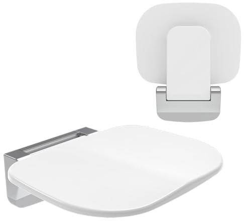 Sgabello da Doccia per Anziani, Sedile per Doccia Pieghevole Montaggio a Parete, Doccia Fino a 150 kg Sedia da Bagno, 32,8x35 cm, Sgabello da Bagno Impermeabile per Anziani Donne Incinte, Bianco