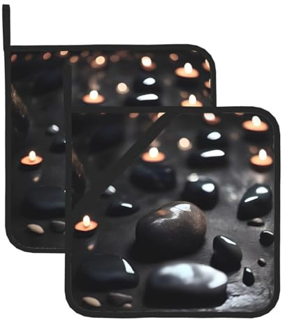 Set di presine in pietra nera con cuori misteriosi, versatili tappetini caldi da forno/panno in spugna per la casa, per cucina, tavolo da pranzo, sottobicchieri, sottopentola