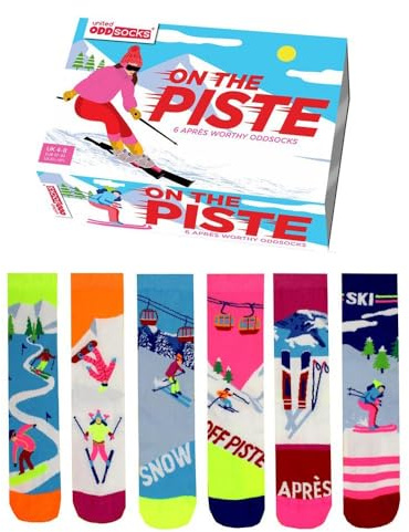 United Oddsocks - On The Piste – Box of 6 Mismatched Socks for Women, Fun Ski-Themed Patterns, Unique Gift for Skiers, Cotton-Rich & Cozy Winter Wear, UK 4-8 | EUR 37-42 | US 6.5-10.5
