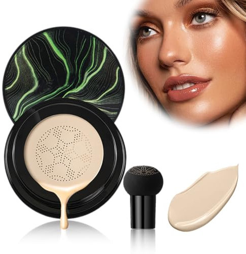 Pilzkopf Luftkissen CC Creme, 2025 Neu Beauty Cream, BB Creme Feuchtigkeitsspendende und Aufhellende, cushion foundation Concealer Make Up Gleichmäßige Hautfarbe für Gesicht (Elfenbeinweiß, 20G)