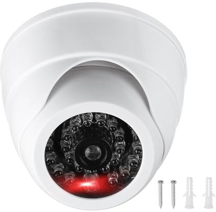 PATIKIL Fake Security Camera, Dummy Dome Cameras with Flashing Red LED Light/Screw/Cover for Indoor & Outdoor Home Business, White