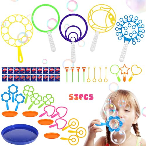Seifenblasen Set für Kinder 53 Stück Riesenseifenblasen Set, Seifenblasen Hochzeit, Riesen Seifenblasen Stab, Seifenblasen Spielzeug für Kindergeburtstag, Partys, Hochzeit, Bubble Maker Spiele