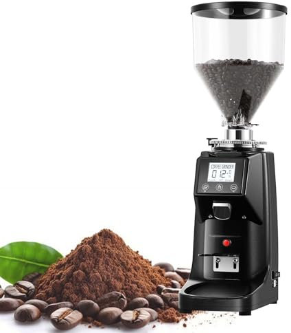 Moulin à Café éLectrique à Meules Coniques, Broyeur à Meules RéGlables à éCran Tactile, Broyeur Professionnel Et Domestique, 19 RéGlages De Mouture, Meule Plate En Acier Inoxydable,Black-500G