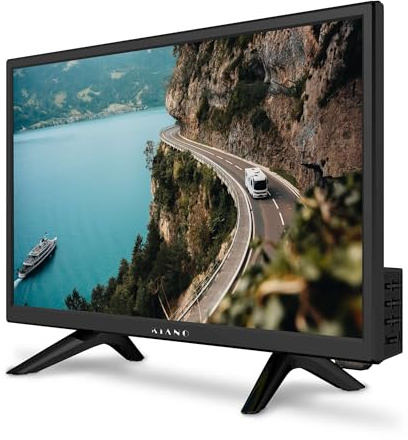 KIANO TV Portatile 19 HD per Camper e Viaggi – Schermo DLED 1366x768 – 12V/230V – DVB-T2/S2/C – HDMI, USB, CI, VGA – Compatto e Leggero – Colore Nero