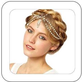 Chaînes de tête à paillettes dorées Chaînes de cheveux à pompons Pièce de tête Festival Costume Accessoires de cheveux pour les femmes (Blanc)