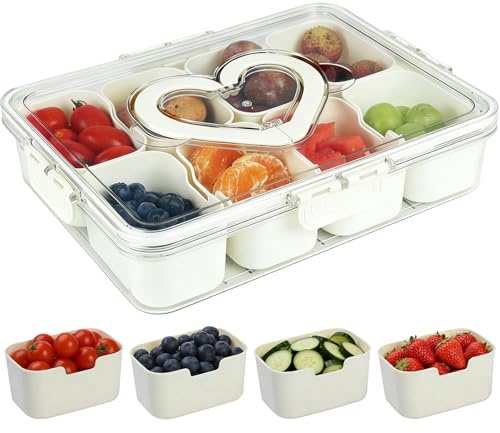 UNIVERTEN Snackbox mit 8 Fächern – Tragbare Snackdose mit Deckel & Griff, auslaufsicherer Snack Organizer für Obst, Gemüse, Nüsse und Snacks, ideal für Picknick, Party & unterwegs