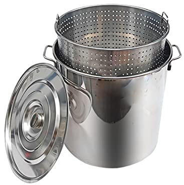 Marmite Robuste en Acier Inoxydable 27/45/63 pintes - Friteuse Professionnelle pour Dinde et Grande marmite à écrevisses avec passoire pour la Cuisine à la Maison et en extérieur - Argent