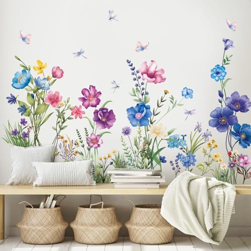 SHUCHING Adesivi Murali Fiori Selvatici Colorati, Adesivi da Parete Vinile, Decorazione Murale per Cucina Soggiorno Bagno Cameretta Ufficio