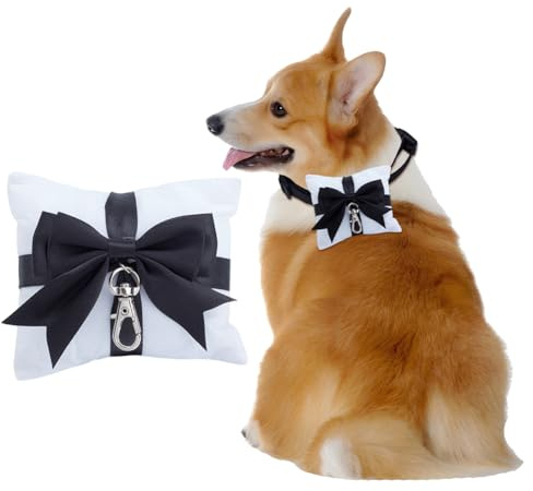 DELORIGIN 7.9 Inch Dog Rings Bearer Wedding Pillows Wedding Rings Pillow Bearer Cushion with Ring Clasp Off for Dog Collar for Engagement Proposal Dogs Ceremony Party