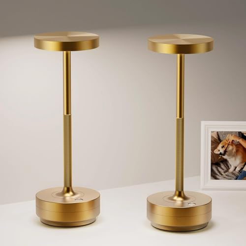 YIKUI Cordless Table Lamp, LED Table Lights Rechargeable 5000mAh Battery Powered Portable Outdoor IP54 Waterproof 3 Color Dimmable Touch Desk Lamps for Living Dining Restaurant Patio 2Pack Titanium