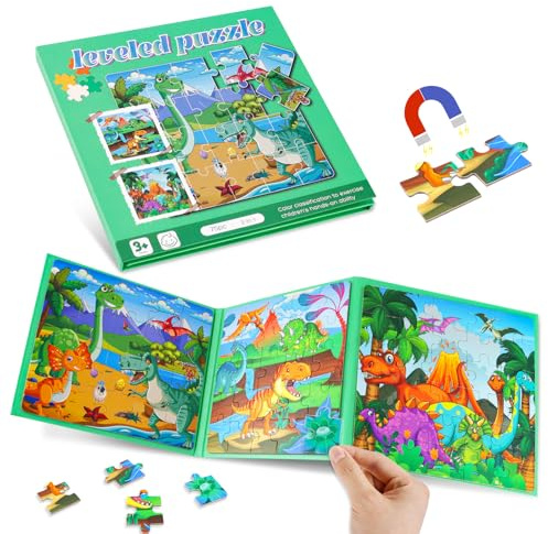 Dinosaurier Magnetpuzzle für Kinder, 20-25-30 Reise Kinder Magnetische Puzzle, 3-in-1 Magnete Puzzlebuchen für Children, Beschäftigung für Children Im Autofahrt Flugzeug ab 3 4 5 6 Jahre
