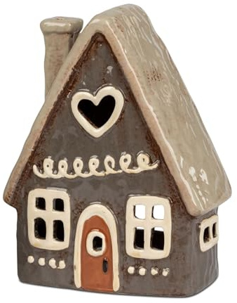 formano Windlicht Haus 13 x 17 cm Herbst Weihnachtsdeko Keramik handbemalte Häuschen aus glasiertem Steinzeug - Winter Teelichthalter - Deko Häuser Set für Fensterbank oder Tisch