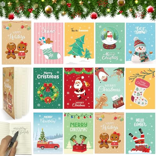 Taechalingo 24 Stück Mini Notizblock Weihnachten,Mini Notizblock,Kleines Notizbuch,Weihnachten Cartoon Notebook,Weihnachts Notizbuch,Weihnachts Notizblöcke
