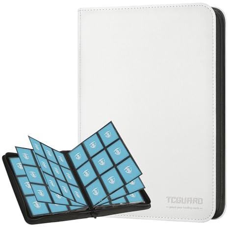 TCGUARD Álbum de cartas coleccionables para hasta 540, 9 lados álbum de recortes con cremallera para tarjetas coleccionables, cuaderno para tarjetas de juego, tarjetas deportivas, Yugioh, etc. Blanco