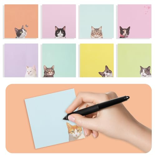 9 Blöcke Katze Haftnotizen Set, Rosa Haftnotizen Klebezettel Süße Selbstklebende Notizzettel, Niedliche Notizblöcke Lustige für Geschenk Büro und Schulbedarf 7.6 x 7.6cm