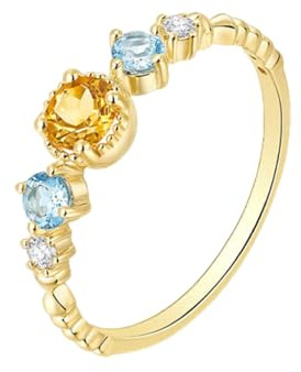 KnSam Trauringe 18K 750 Gelbgold Echt Gold, Citrin Eheringe Klassiker Rundschliff Gelb, Ring mit Topas Labor Erstellt Diamant Au750 Gold, Gr.62 (19.7)