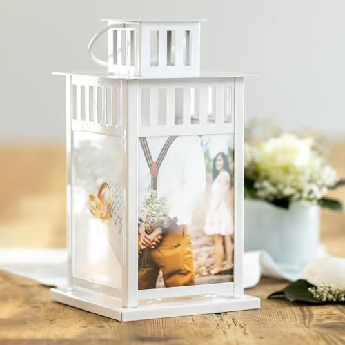 Foto Laterne mit Bild als Geschenk zum Muttertag, Geburtstag, Hochzeit, Valentinstag | personalisiertes Geschenk mit Bild | direkt auf Amazon gestalten | weiße Metall Laterne mit Foto