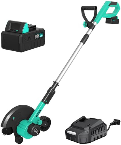 Garvee 20V 9 Cordless Lawn Edger with 4.0Ah Battery & Charger, 3 Cutting Depths, Adjustable Handle, Brushless Electric Edger Lawn Tool for Sidewalk, Driveway