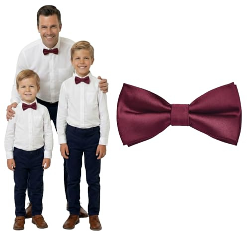 DonDon Papillon bambino ragazzi neonati e uomo effetto seta Bordeaux, preannodato e regolabile in lunghezza in poliestere - accessorio festivo per matrimoni, comunioni e cerimonie