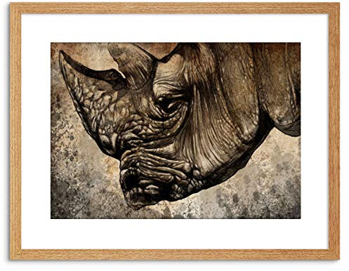 The Art Stop PAINTING DRAWING SKETCH ANIMAL RHINO HEAD HORN FRAMED PRINT F97X4586