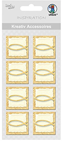 Ursus 564000140 - Kreativ Accessoires, Fisch 1, Gold, 8 Stück, selbstklebend, aus verschiedenen hochwertigen Materialien, zum Verzieren und Dekorieren von Scrapbooking, Karten und Geschenke