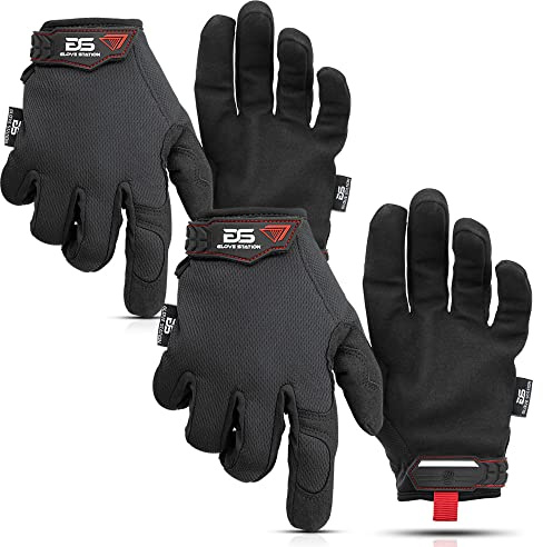 Glove Station Tactical Gloves for Men, Essential Series Black, Small (2 Pack) - Dexterity Work Gloves, Mechanic Tactical Work Gloves, Heavy-Duty Protection for Utility & Outdoor Tasks