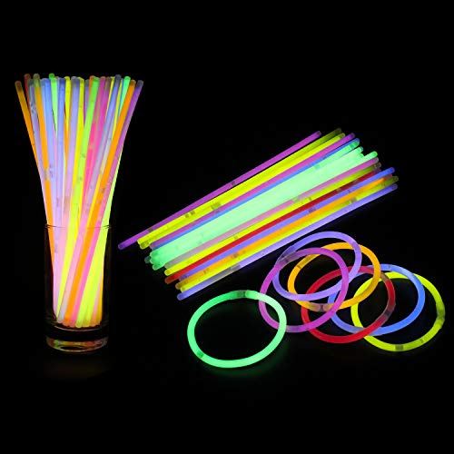 WedDecor Leuchtstäbe, Party-Set, 20,3 cm, gemischte Farben, Leuchtstäbe für Neonfarben, Halsketten, Armbänder, Armband, Brillen für Geburtstag, Jahrestag, Partyzubehör (100 Stück)