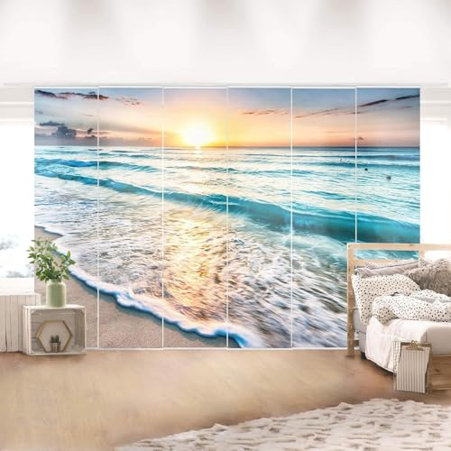 Bilderwelten Schiebegardinen Sonnenuntergang am Strand - Ohne Aufhängung 6X 250x60cm