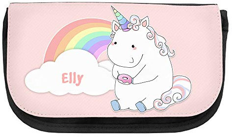 Kosmetiktasche mit Namen Elly und Motiv Pastell-Einhorn mit Donut | Schminktasche | Viele Vornamen zur Auswahl