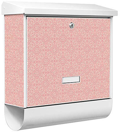 banjado® Burgwächter Briefkasten Weiß 38x39x12cm mit Motiv Rosa Arabesque/Briefkasten mit Zeitungsfach/Briefkasten mit Zeitungsrolle/Postkasten inkl. Montagematerial & 2 Schlüsseln