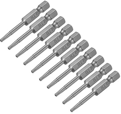 sourcing map 10 unidades Taladros de destornillador de estrella | de seguridad Torx de 50mm de largo de vástago hexagonal de 1/4 TS10