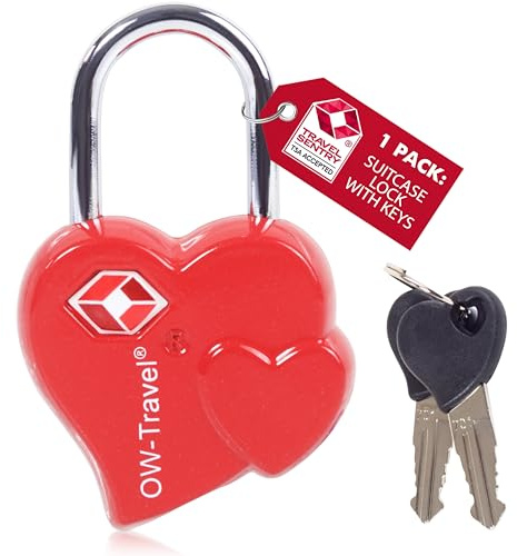 OW-Travel Herzschloss Kofferschloss für Flugreisen mit Schlüssel,1 Stück | TSA Schloss für Koffer und Reisegepäck, Koffer Schloss für USA-Reisen, Rucksack, Taschen, Reisekoffer, Spind und TSA Lock USA