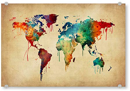artboxONE Acrylglasbild 60x40 cm Kartografie Watercolor Map of The World beige - Bild Weltkarte Atlas Globus