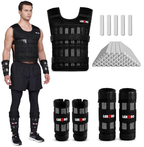 Weighted Vest Set 20KG for Men & Women, Adjustable Workout Weight Vest with Steel Plates, Weighted Training Vest with Wrist Weights and Ankle Weights for Strength Training, HIIT, Rucking & Cardio