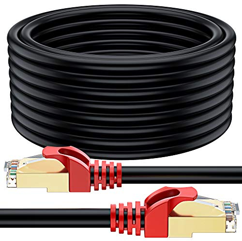 MutecPower 30m CAT7 Câble réseau Ethernet RJ45 - application exterieur, imperméable - SSTP - 600 Mhz - Noir 30 mètres avec attaches et pinces