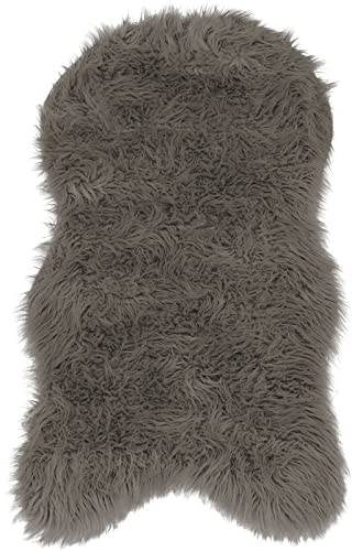 Pure Label Schaffell Lammfell Kunstfell Teppich – Moderne Wohnzimmer Deko - Schlafzimmer Deko für das Sofa, den Stuhl oder als Bettvorleger in Taupe- 55x90cm