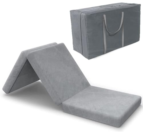 SINWEEK Tri Folding Mat Foam Topper 3.95 Thickness Floor Cot Mat, Guset mat with Removable&Machine Washable Cover and Lining, CertiPUR-US Certified 25 x 75 Inch
