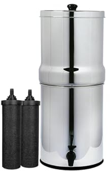 AquaEasy Système de filtration d'eau alimenté par gravité en acier inoxydable (7 l) avec 2 filtres à charbon actif (Lite)